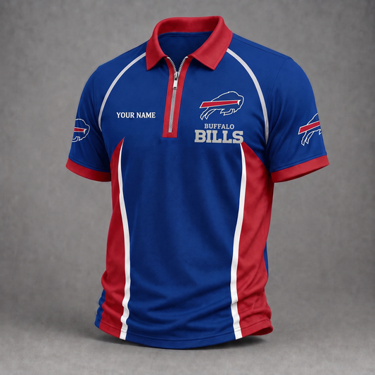 Premium NFL BUF Performance Zipper Polo Shirt