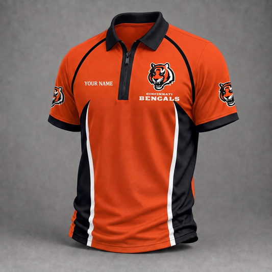 Premium NFL CIN Performance Zipper Polo Shirt