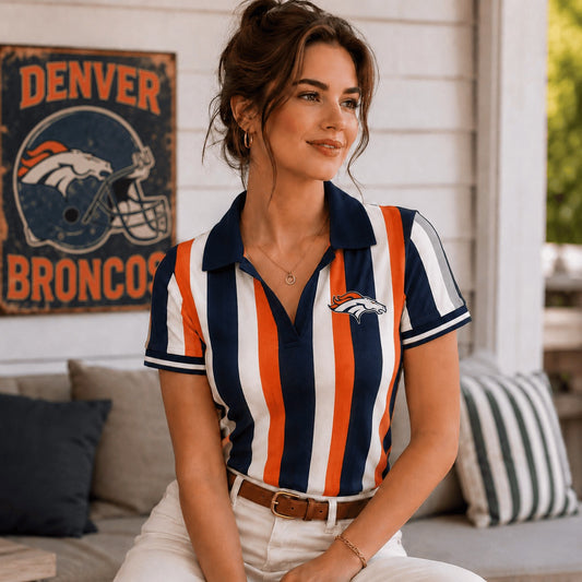 Premium NFL DB Team Color Striped V-Neck Polo Tee V1