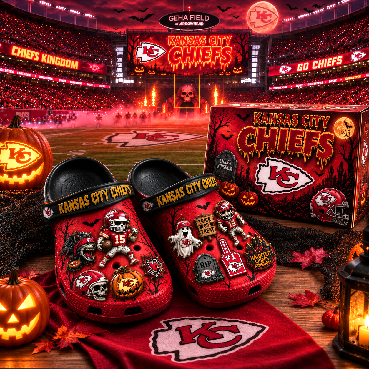 Premium NFL KCC Haunted Game Day Halloween Charm Clogs