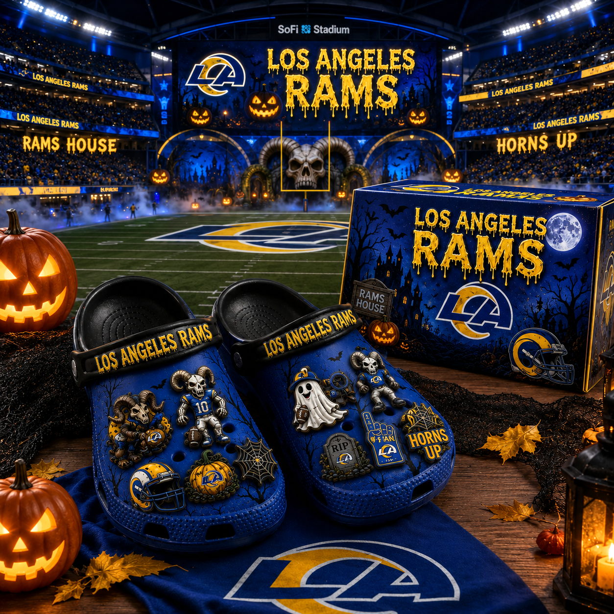 Premium NFL LAR Haunted Game Day Halloween Charm Clogs