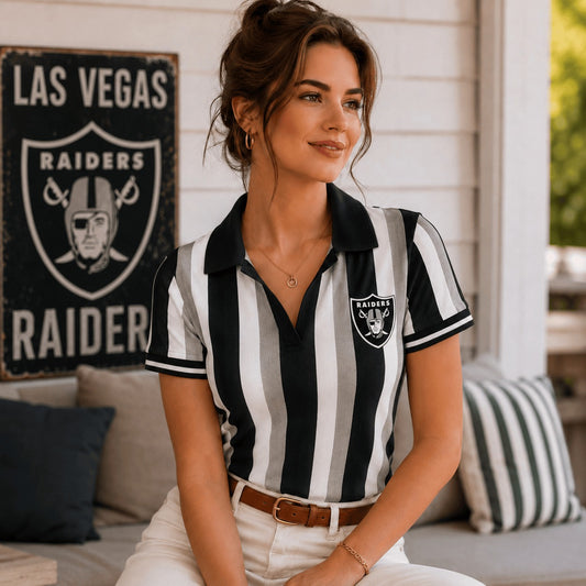 Premium NFL LVR Team Color Striped V-Neck Polo Tee V1