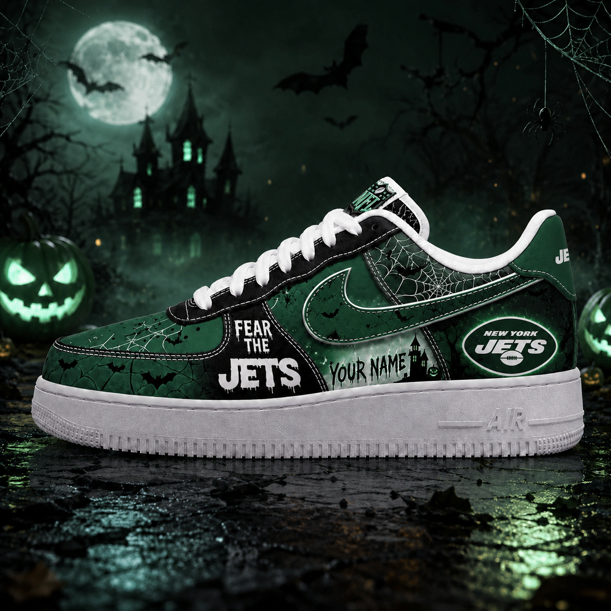 Premium NFL NYJ Fear The Team Halloween AF1 Sneakers V1