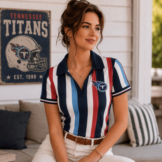Premium NFL TT Team Color Striped V-Neck Polo Tee V1