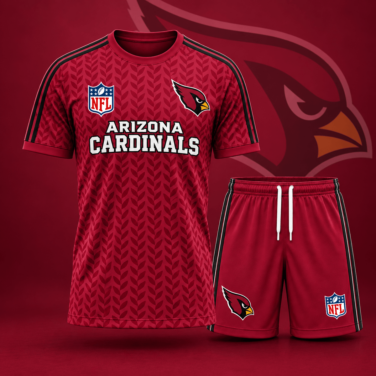 Premium NFL x ARI Classic Team Pattern T-Shirt and Shorts Set