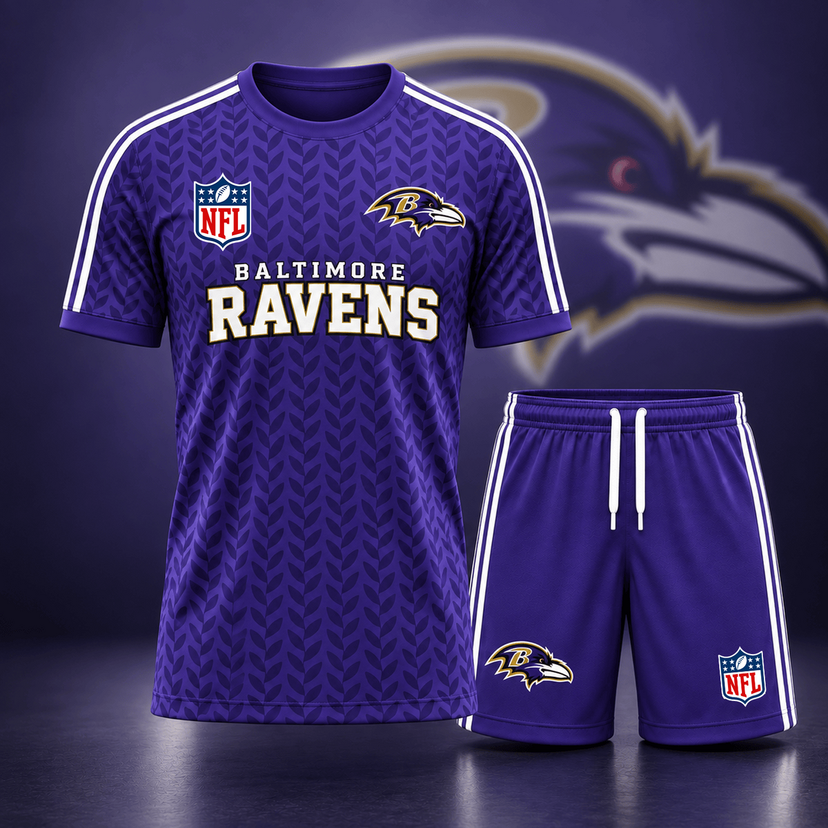 Premium NFL x BAL Classic Team Pattern T-Shirt and Shorts Set