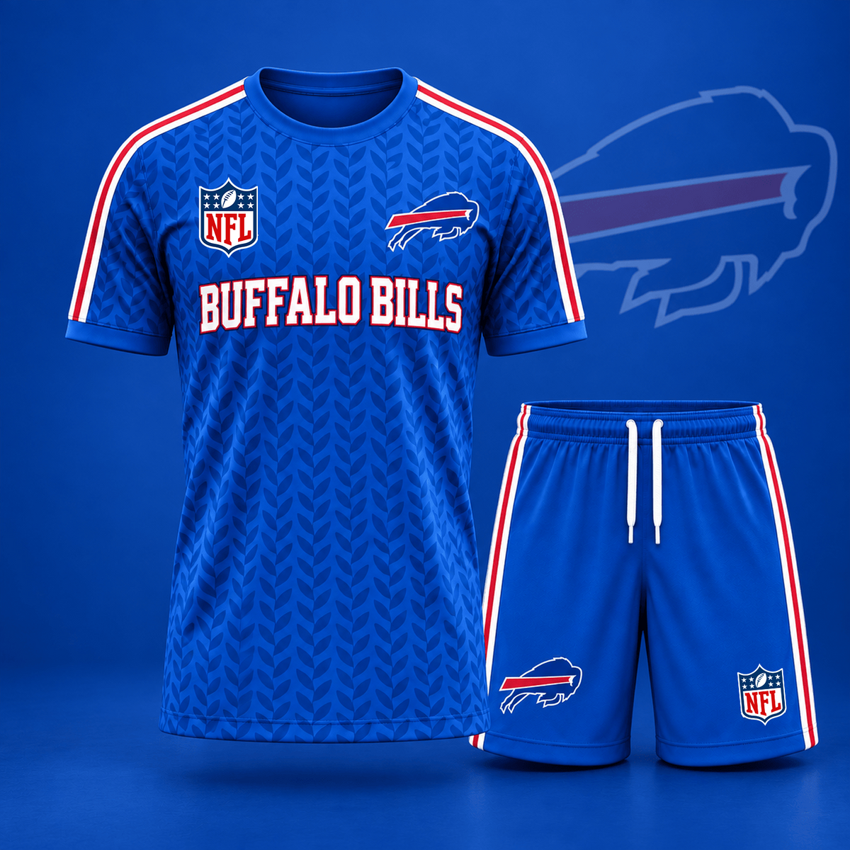Premium NFL x BUF Classic Team Pattern T-Shirt and Shorts Set