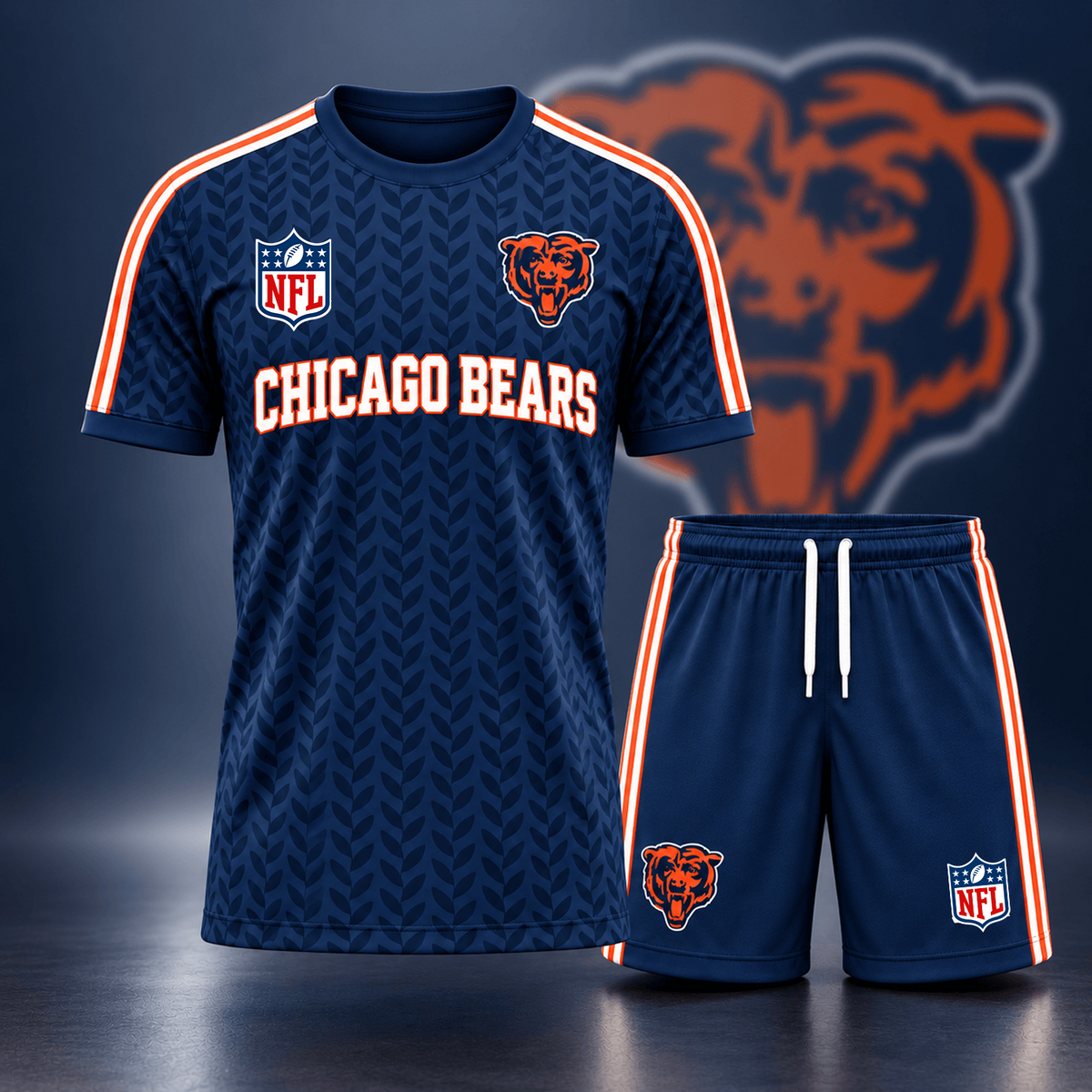 Premium NFL x CHI Classic Team Pattern T-Shirt and Shorts Set
