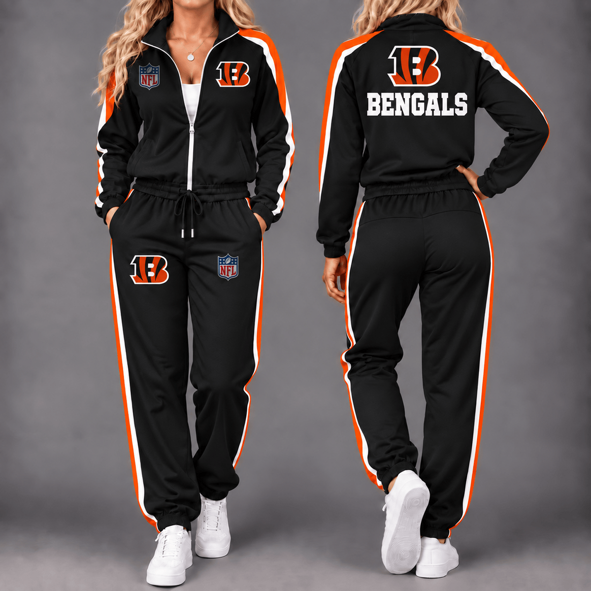 Premium NFL x CIN Game Day Waterproof Windbreaker Zip-Up Tracksuit Set