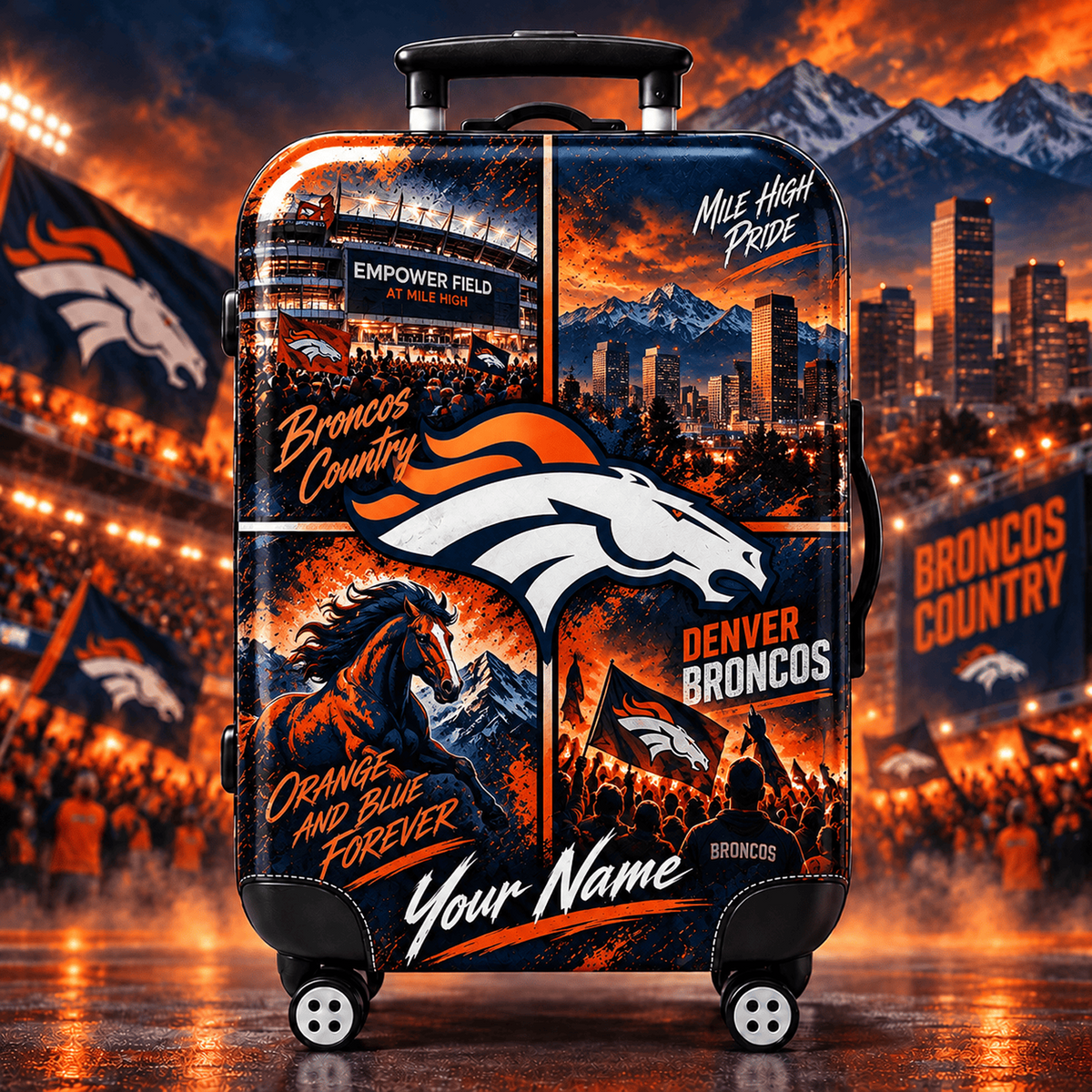 Premium NFL x DEN Personalized Team Pride Stadium Travel Suitcase