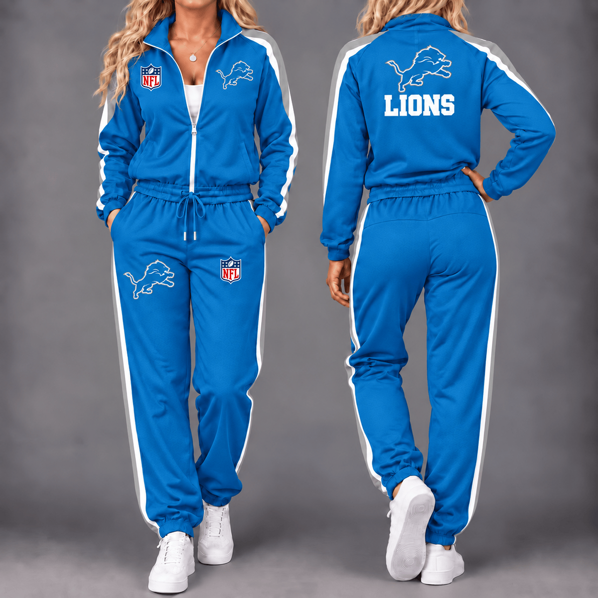 Premium NFL x DET Game Day Waterproof Windbreaker Zip-Up Tracksuit Set