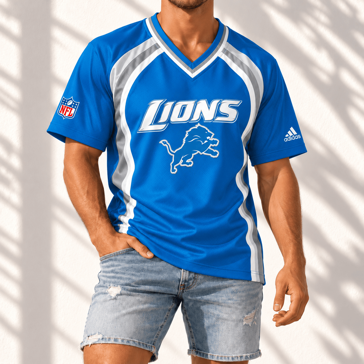 Premium NFL x DET Gridiron Contour Fan Merch V-Neck