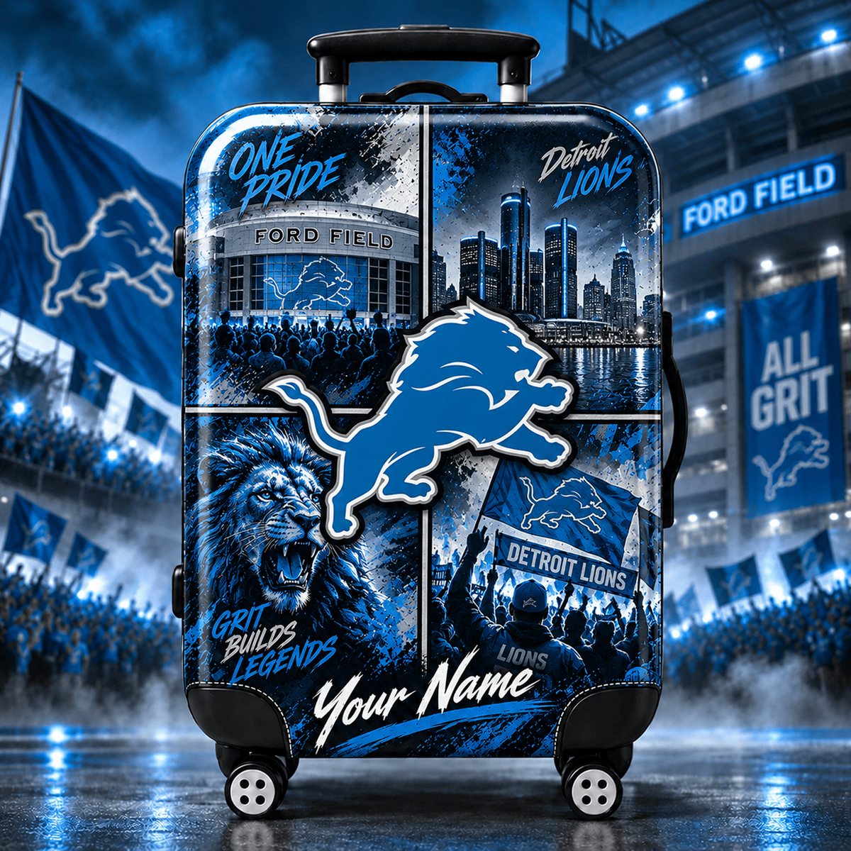 Premium NFL x DET Personalized Team Pride Stadium Travel Suitcase
