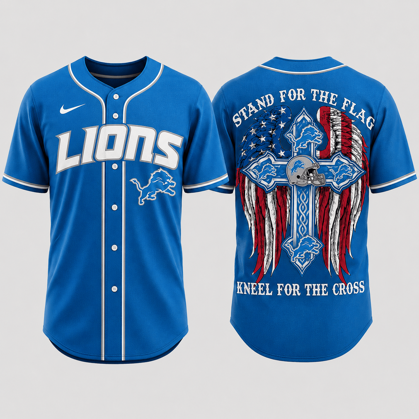 Premium NFL x DET Stand For The Flag Kneel For The Cross Jersey Shirt