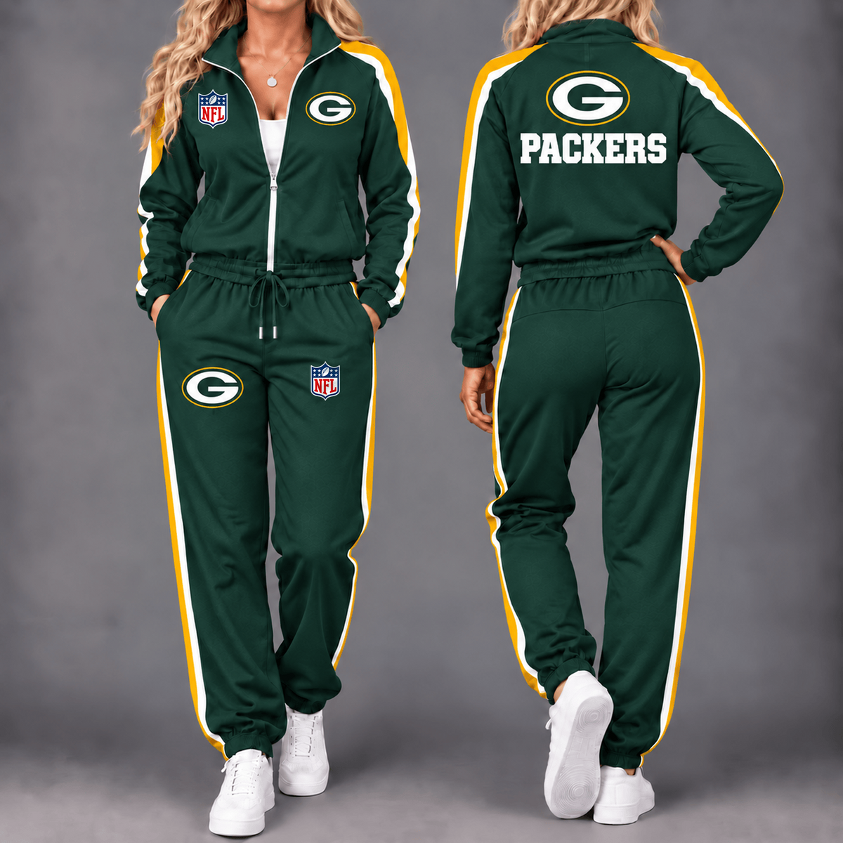 Premium NFL x GB Game Day Waterproof Windbreaker Zip-Up Tracksuit Set