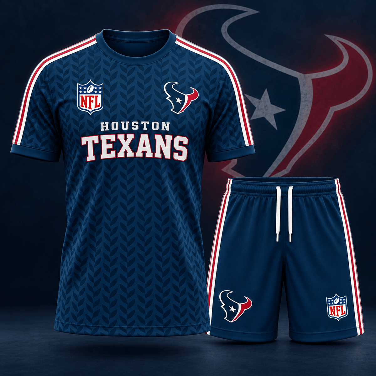 Premium NFL x HOU Classic Team Pattern T-Shirt and Shorts Set