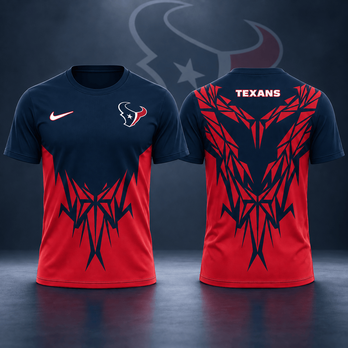 Premium NFL x HOU Football Club Tribal Graphic T-Shirt Fan Sports Apparel