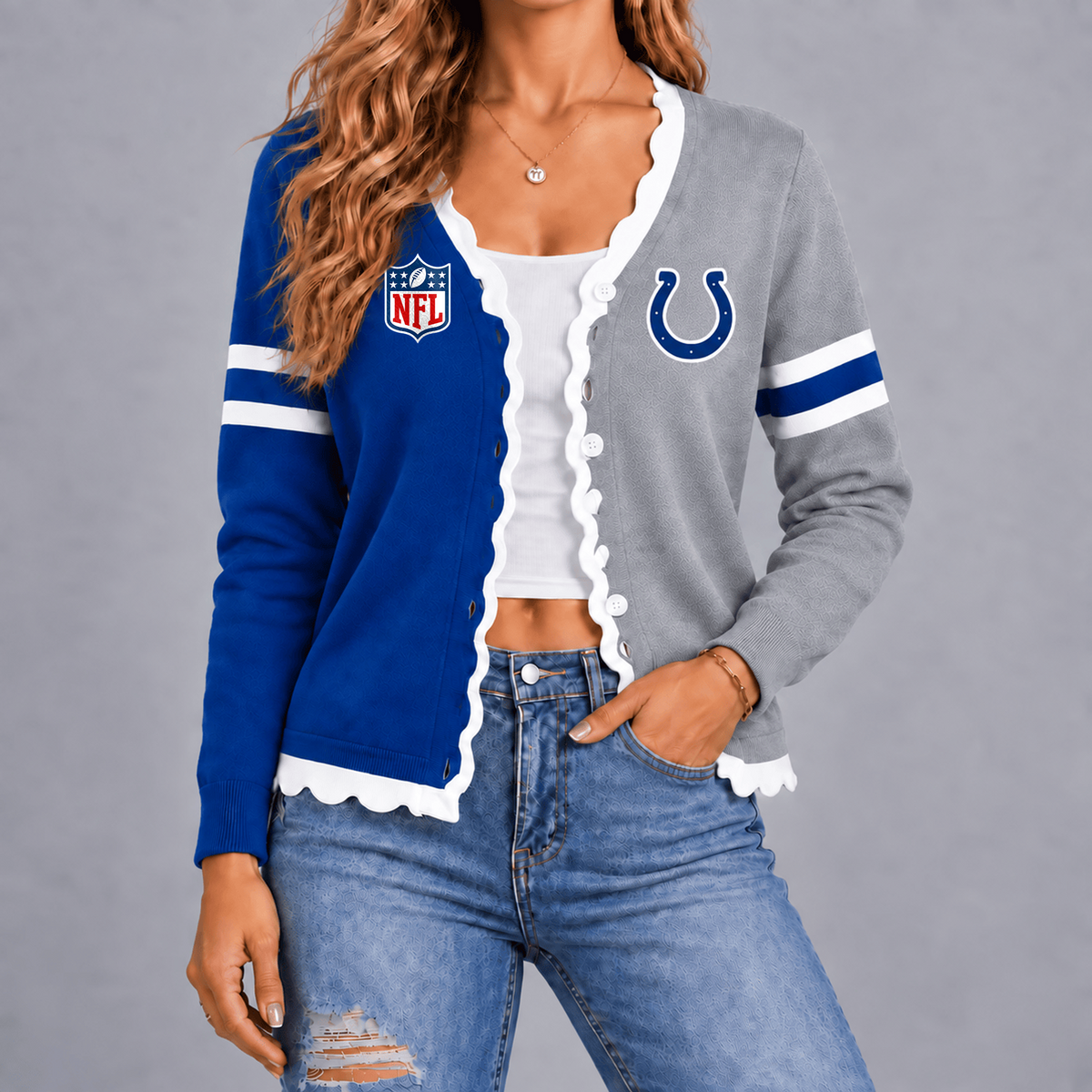 Premium NFL x IND Varsity Stripe Button Cardigan