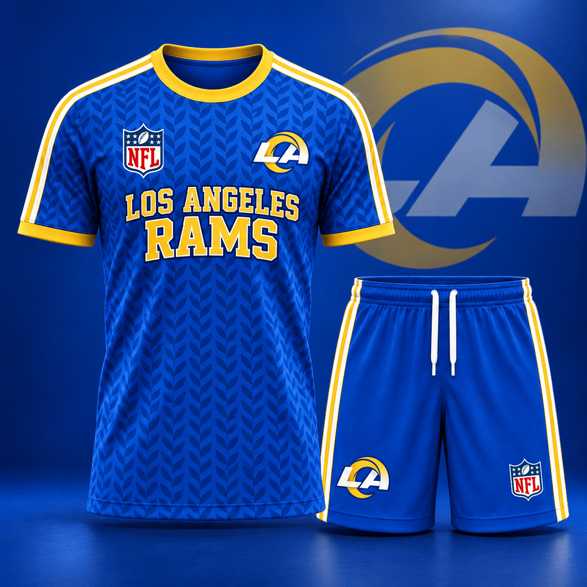 Premium NFL x LAR Classic Team Pattern T-Shirt and Shorts Set