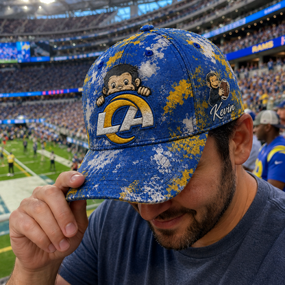Premium NFL x LAR Curious George Custom Name Classic Cap For Passionate Game Day Fans
