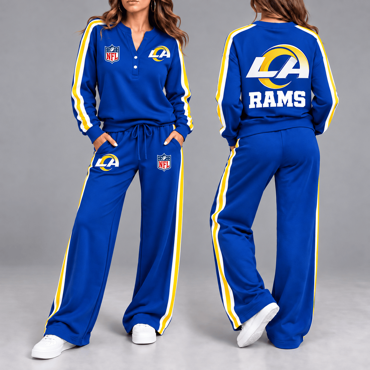 Premium NFL x LAR Game Day Sporty Stripe Long Sleeve Pullover Top & Wide-Leg Pants Set