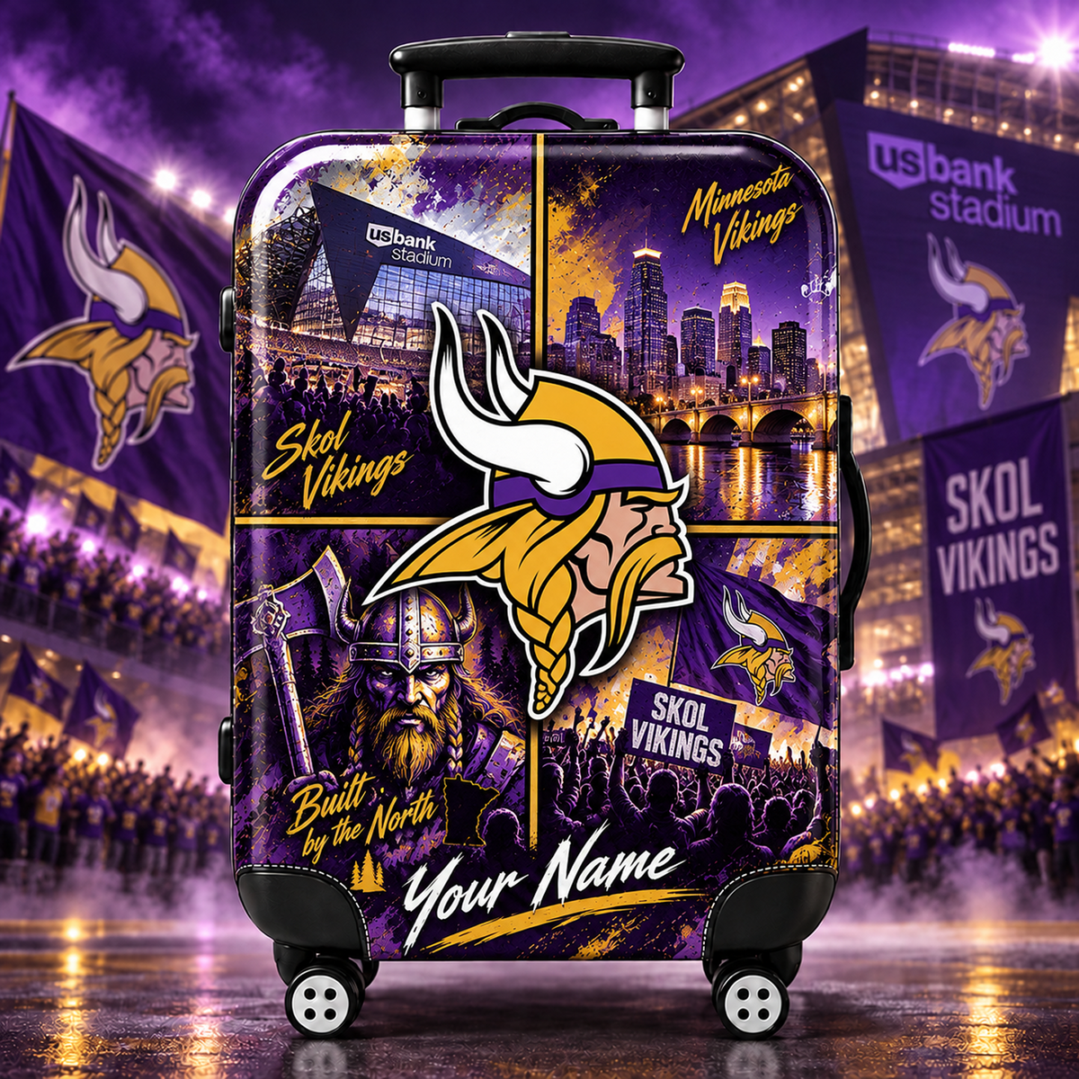 Premium NFL x MIN Personalized Team Pride Stadium Travel Suitcase