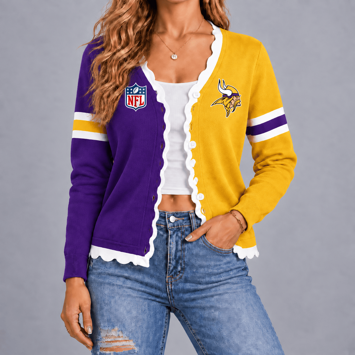 Premium NFL x MIN Varsity Stripe Button Cardigan