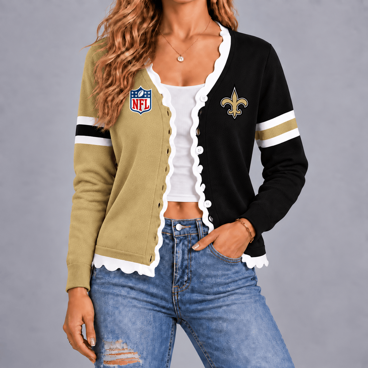 Premium NFL x NO Varsity Stripe Button Cardigan