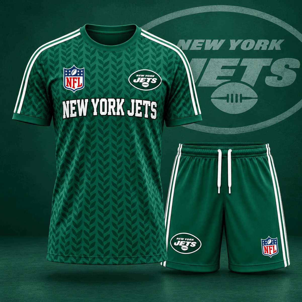 Premium NFL x NYJ Classic Team Pattern T-Shirt and Shorts Set