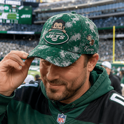 Premium NFL x NYJ Curious George Custom Name Classic Cap For Passionate Game Day Fans