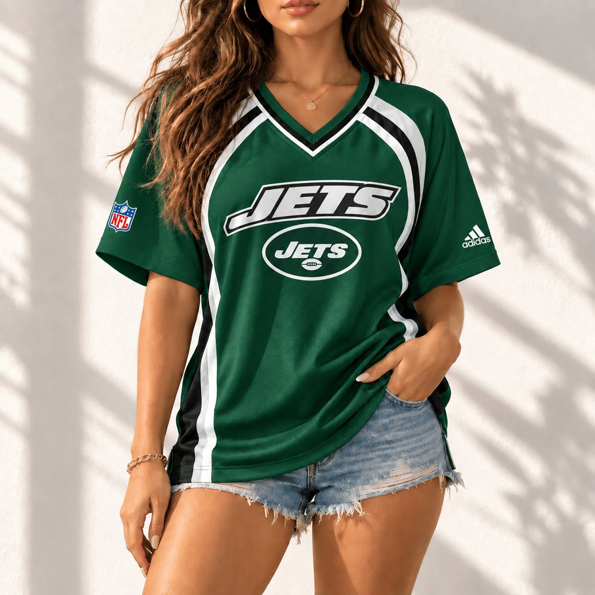 Premium NFL x NYJ Gridiron Contour Fan Merch V-Neck