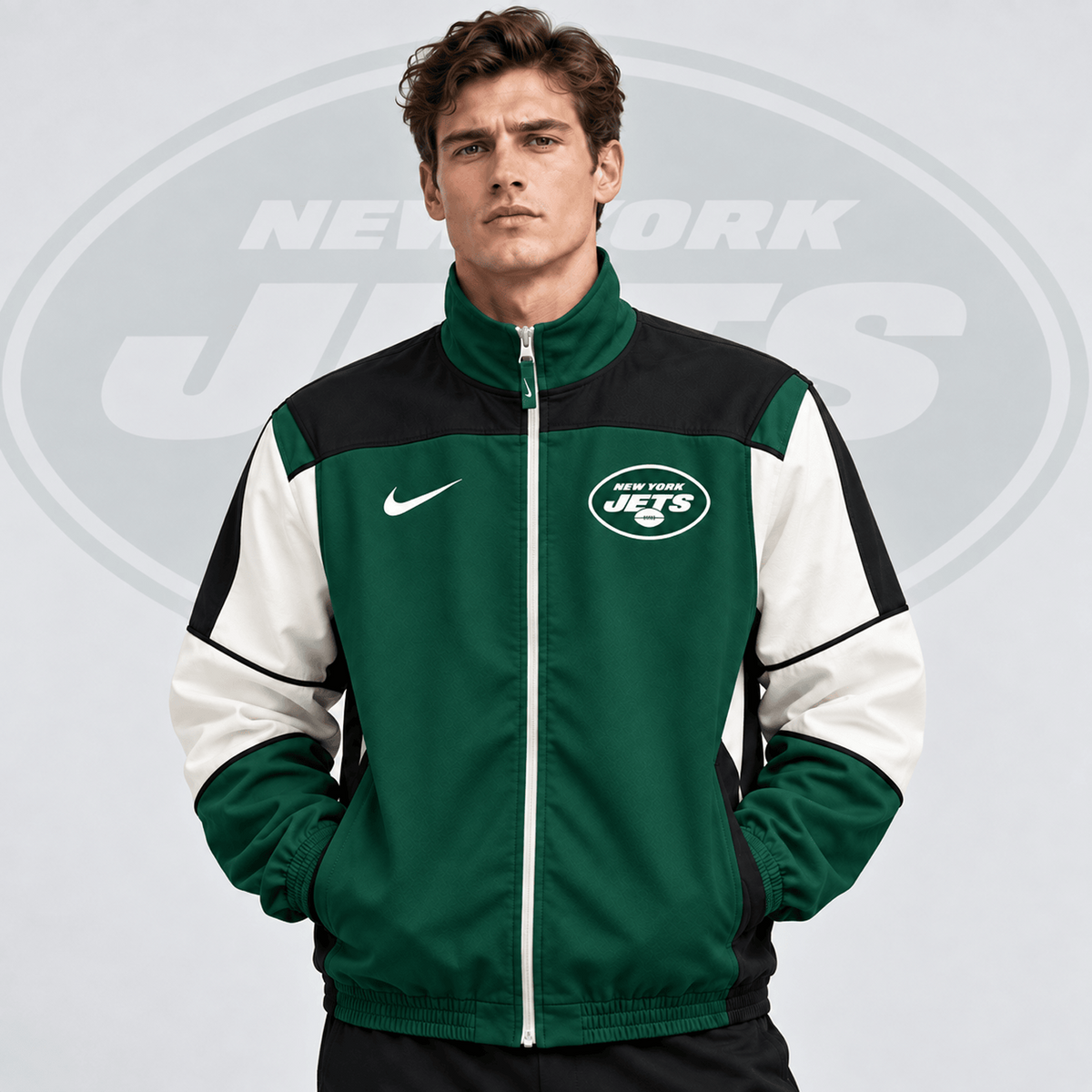 Premium NFL x NYJ Team Crest Retro Color Block Full Zip Windbreaker Jacket