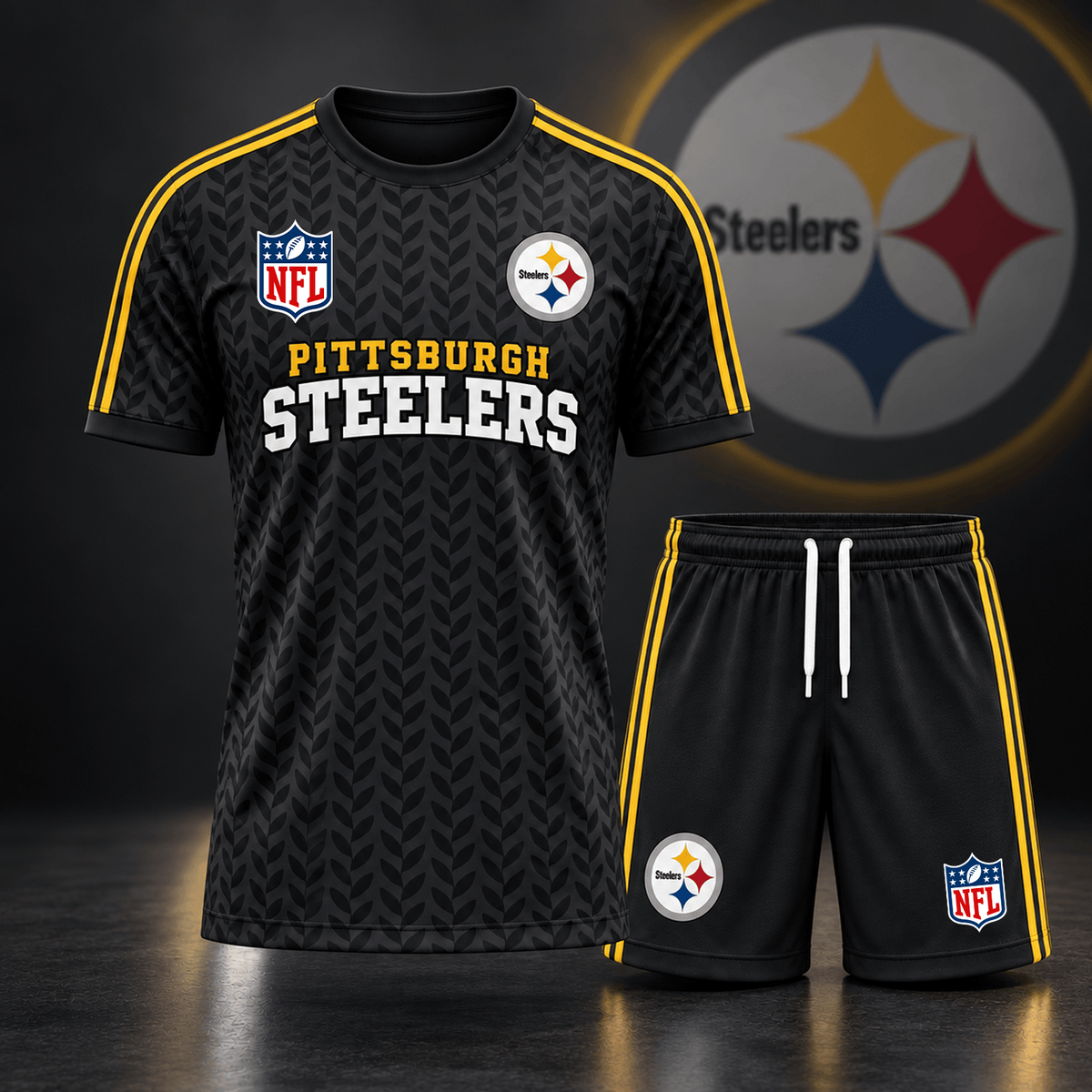 Premium NFL x PIT Classic Team Pattern T-Shirt and Shorts Set