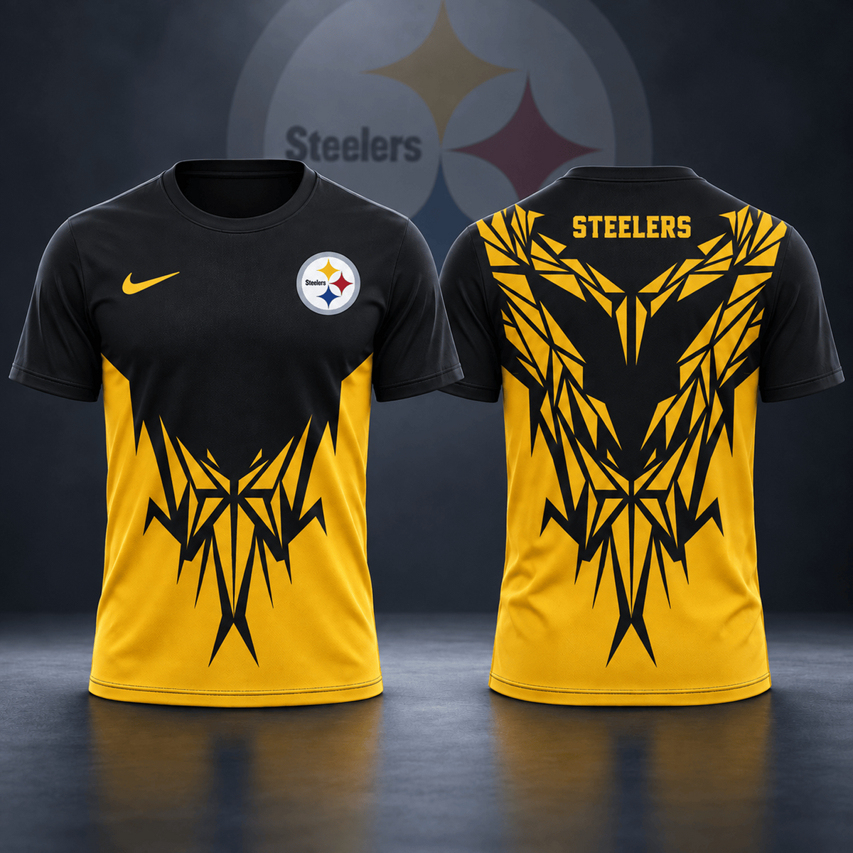 Premium NFL x PIT Football Club Tribal Graphic T-Shirt Fan Sports Apparel