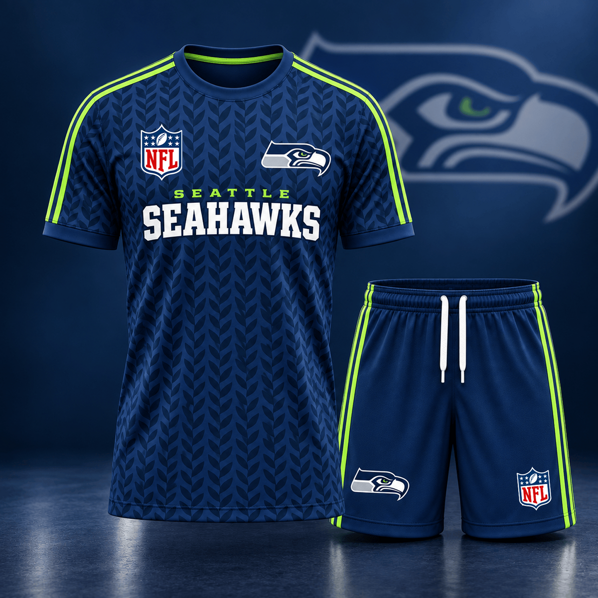 Premium NFL x SEA Classic Team Pattern T-Shirt and Shorts Set