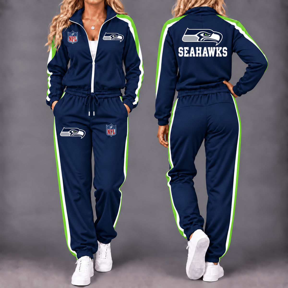 Premium NFL x SEA Game Day Waterproof Windbreaker Zip-Up Tracksuit Set