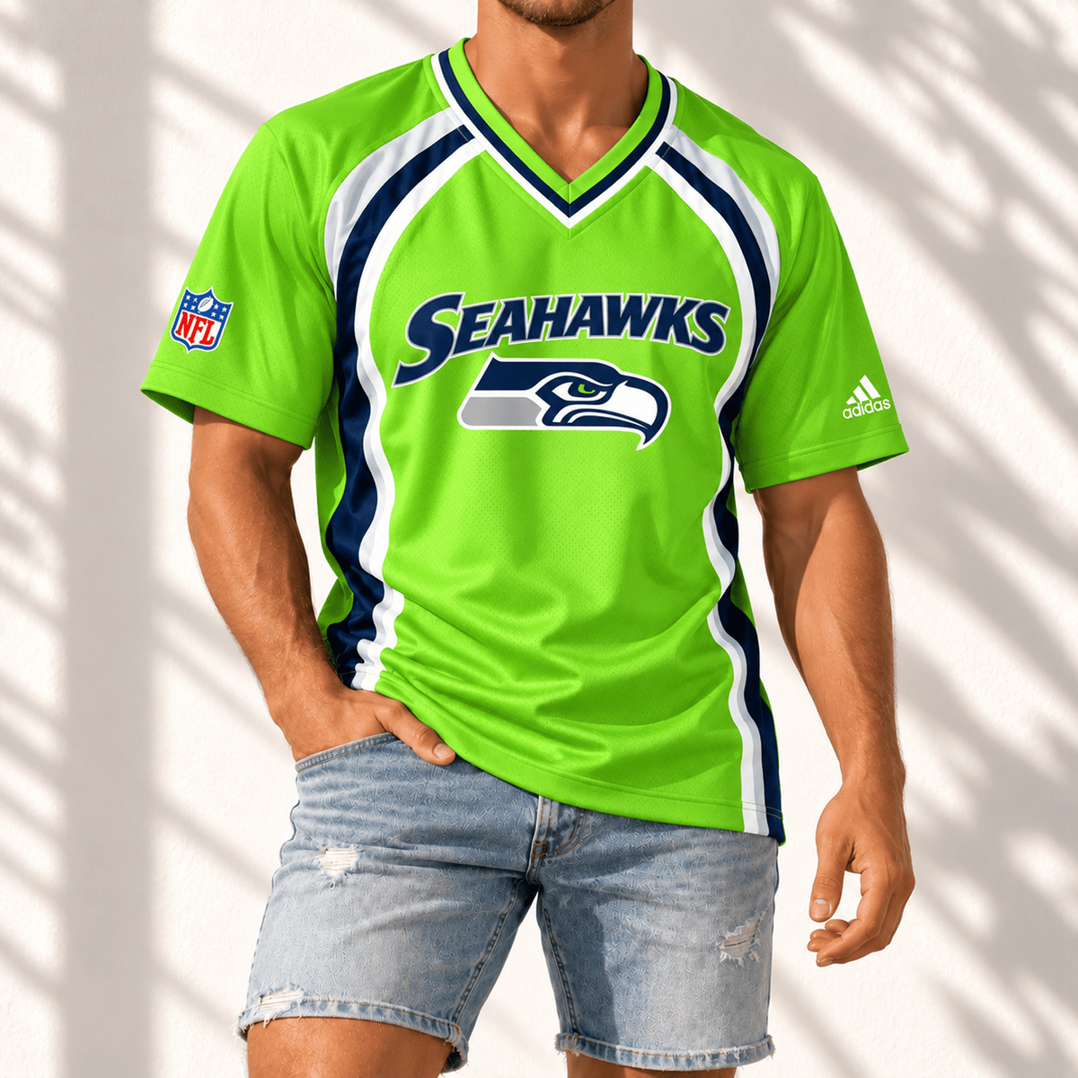 Premium NFL x SEA Gridiron Contour Fan Merch V-Neck