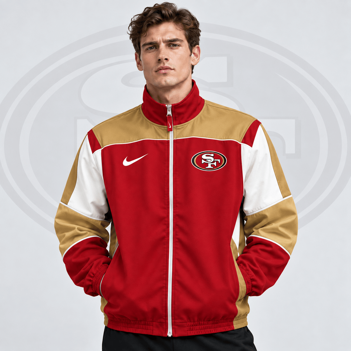 Premium NFL x SF Team Crest Retro Color Block Full Zip Windbreaker Jacket