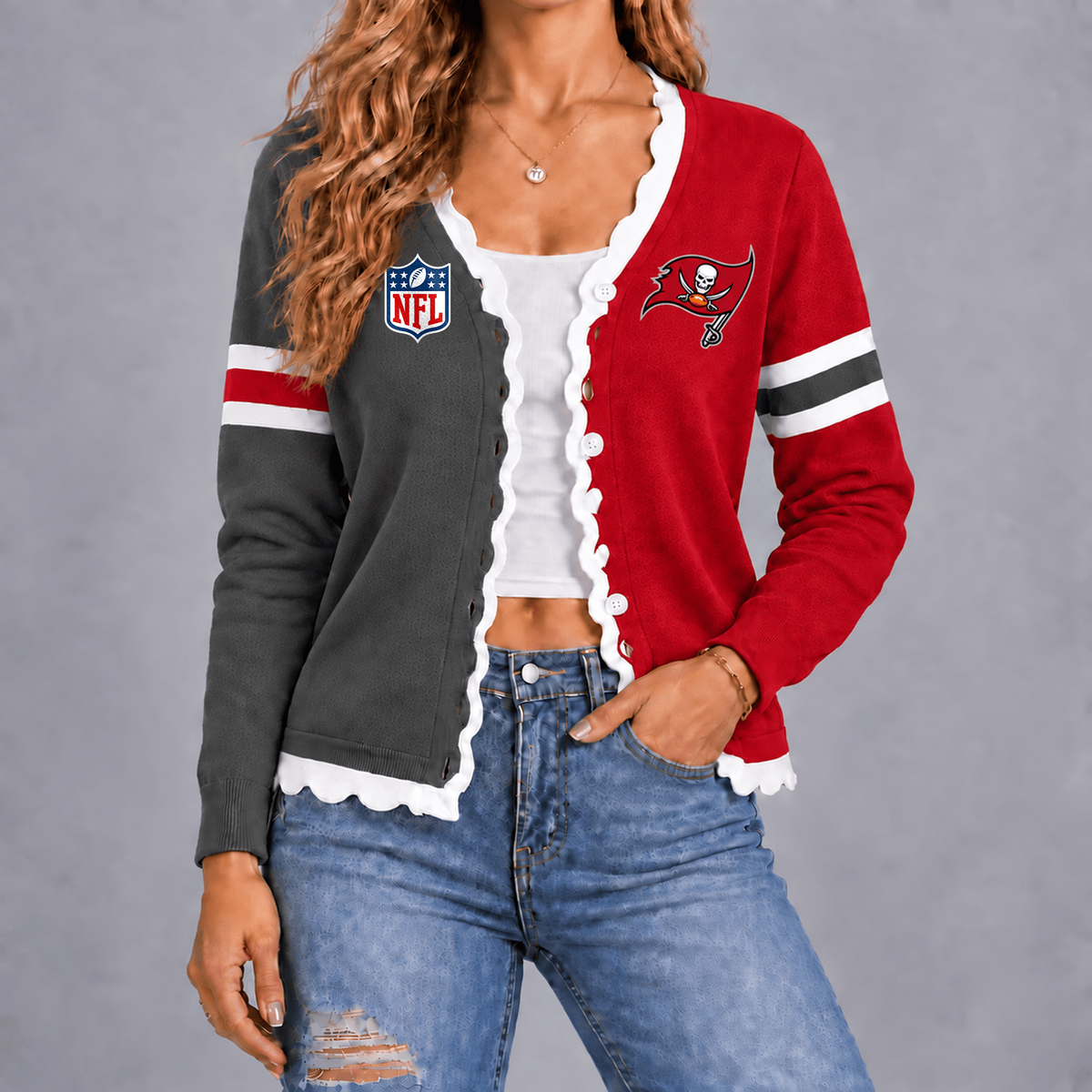 Premium NFL x TB Varsity Stripe Button Cardigan