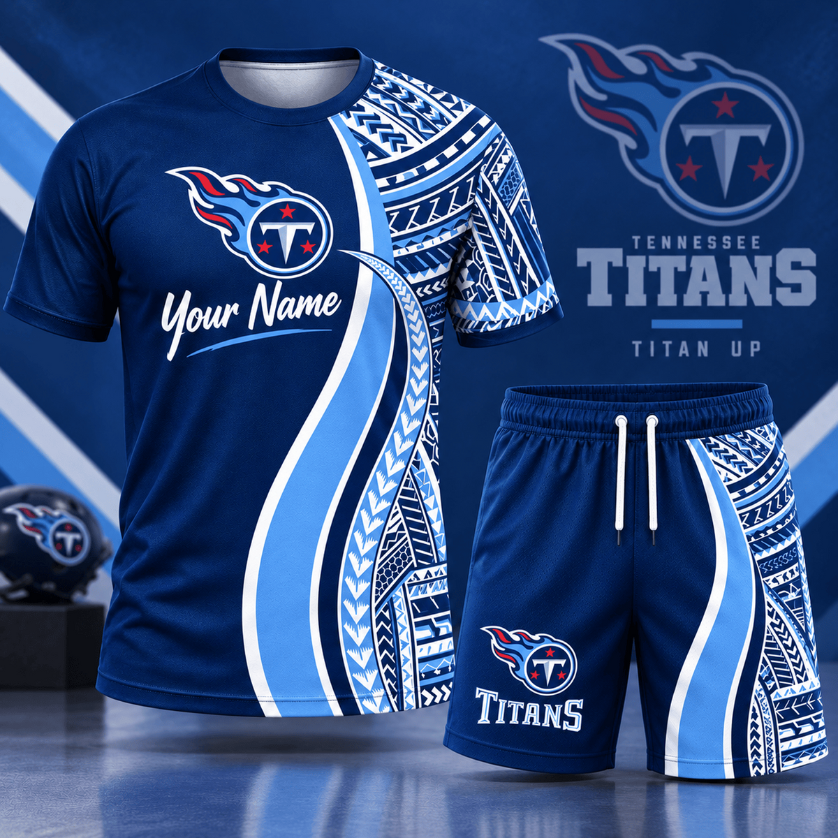 Premium NFL x TEN Custom Name Tribal Graphic T-Shirt and Shorts Set Football Fan Sports Outfit