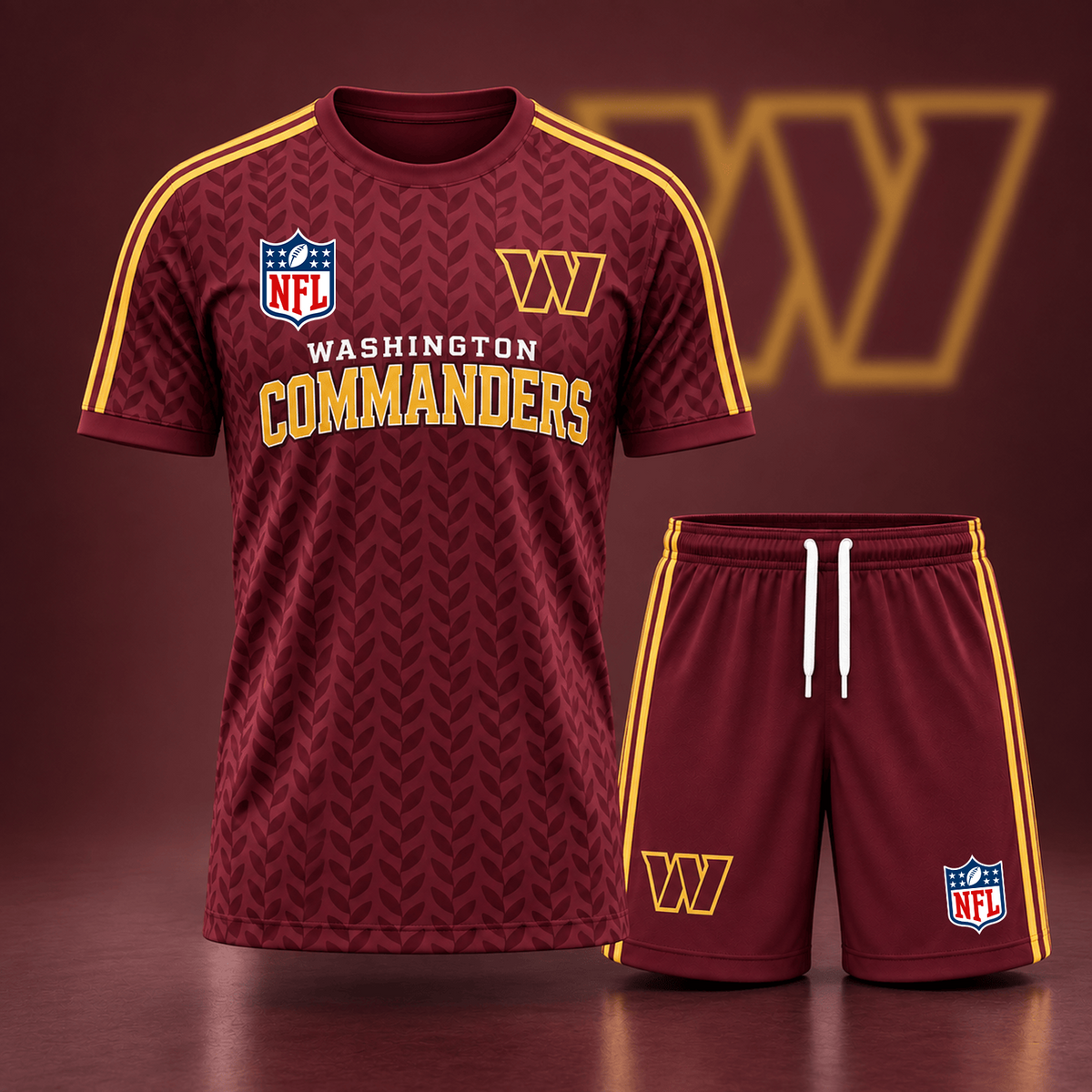 Premium NFL x WAS Classic Team Pattern T-Shirt and Shorts Set
