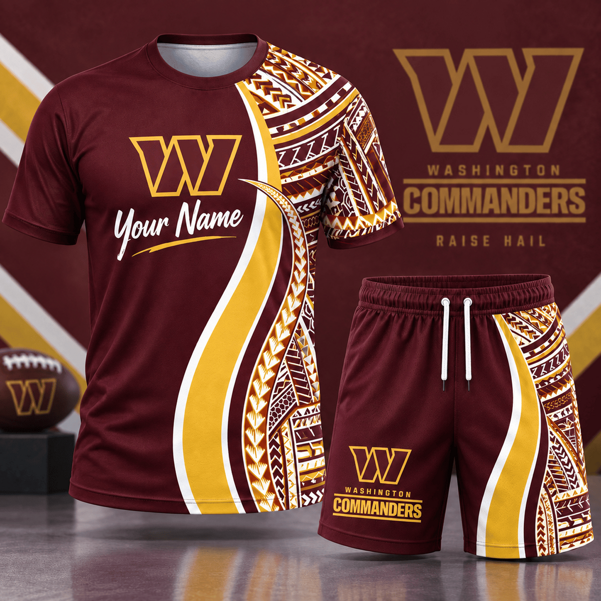 Premium NFL x WAS Custom Name Tribal Graphic T-Shirt and Shorts Set Football Fan Sports Outfit
