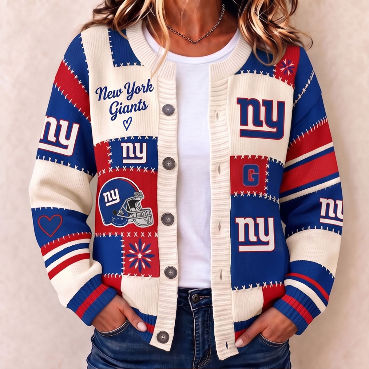 Premium NYG x NFL Patchwork Knit Varsity Cardigan