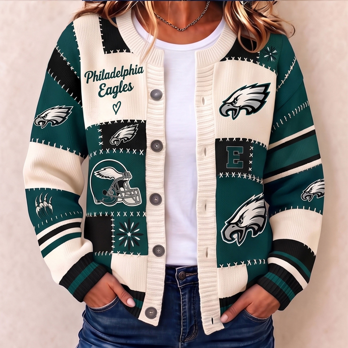 Premium PHI x NFL Patchwork Knit Varsity Cardigan