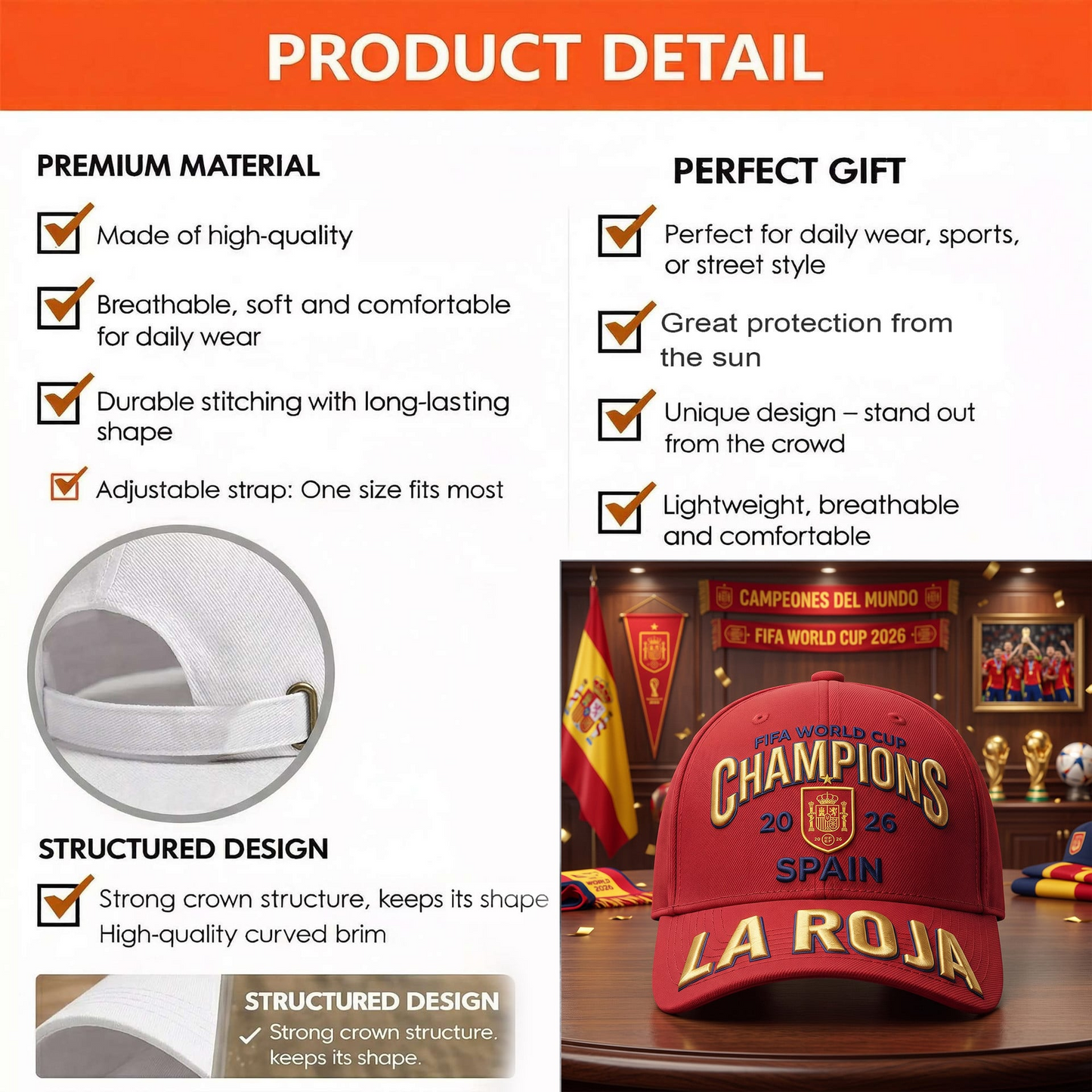 Premium Spain World Cup Champions 2026 Cap V1