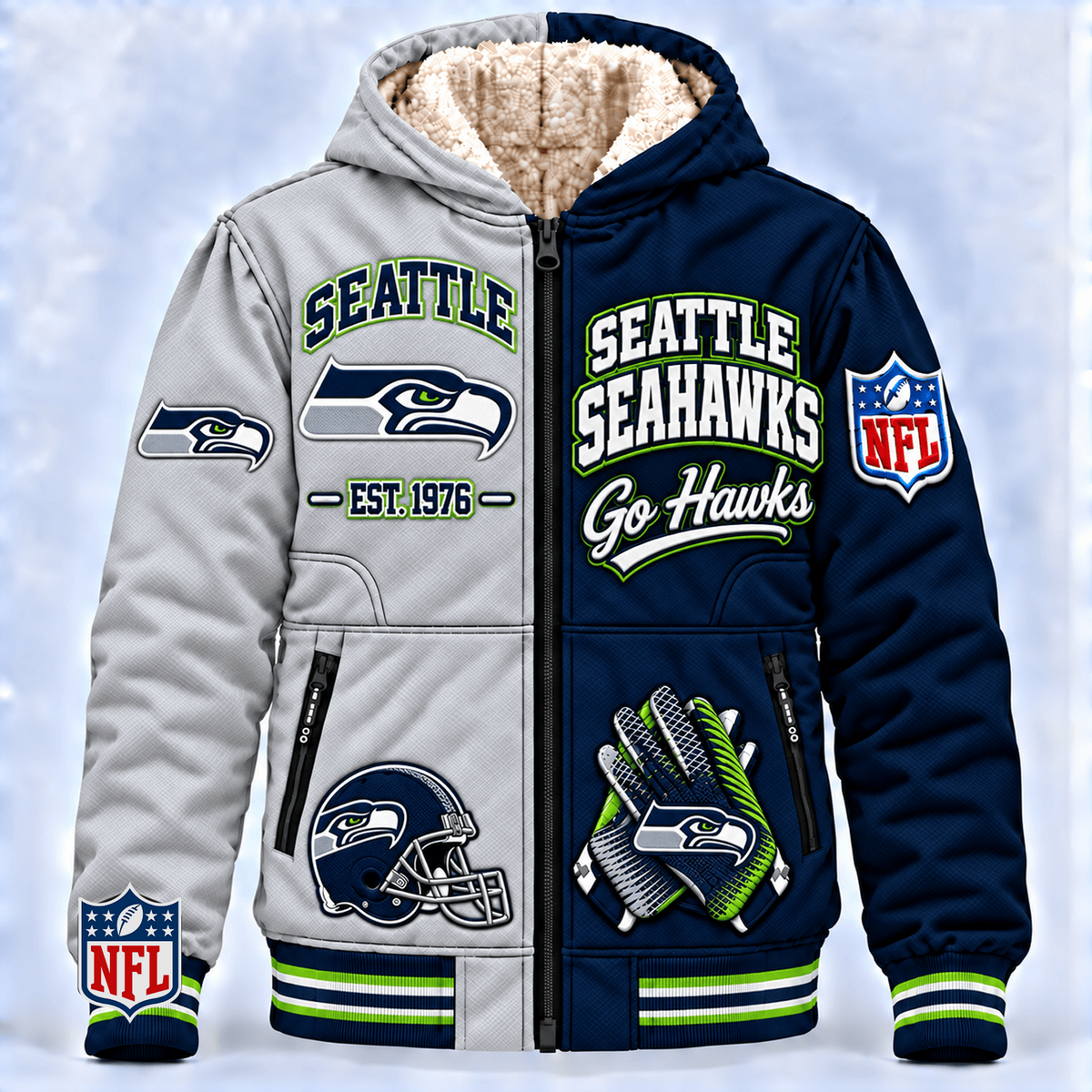 SEA x NFL Hooded Varsity Bomber Jacket