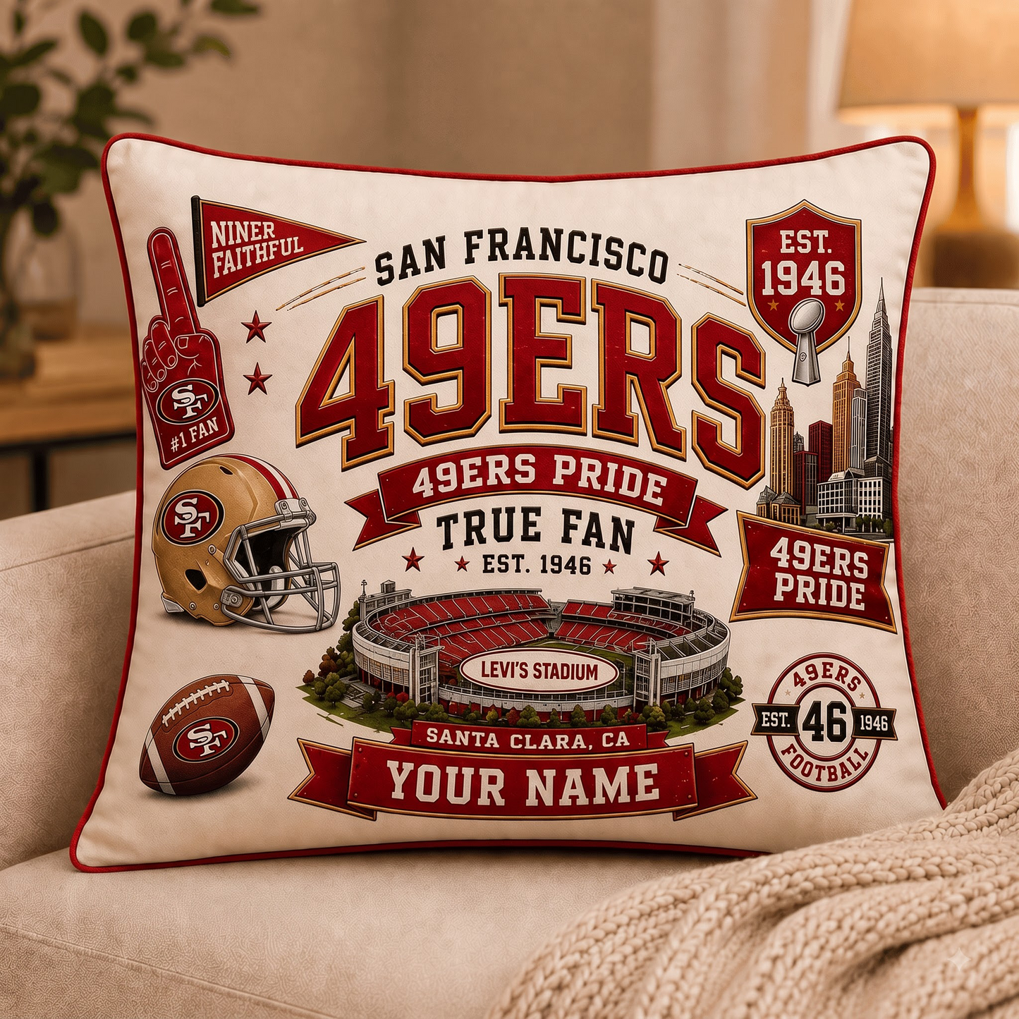 SF49 x NFL Premium Vintage Pillow Case Personalized Gift For True Fan