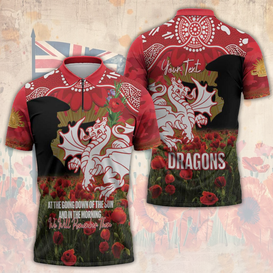 STG x NRL Rugby ANZAC Day Zipper Polo Shirt Last Post Poppy We Will Remember Them LT14 DatND DVT
