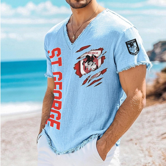 STG x NRL V-Neck Linen Beach Shirt 1905 DatND DVT