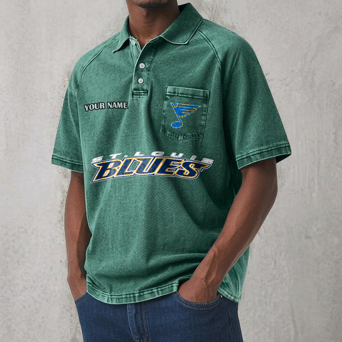STL x NHL Men's Distressed Turn-Down Collar Polo DATND TANTD 250526